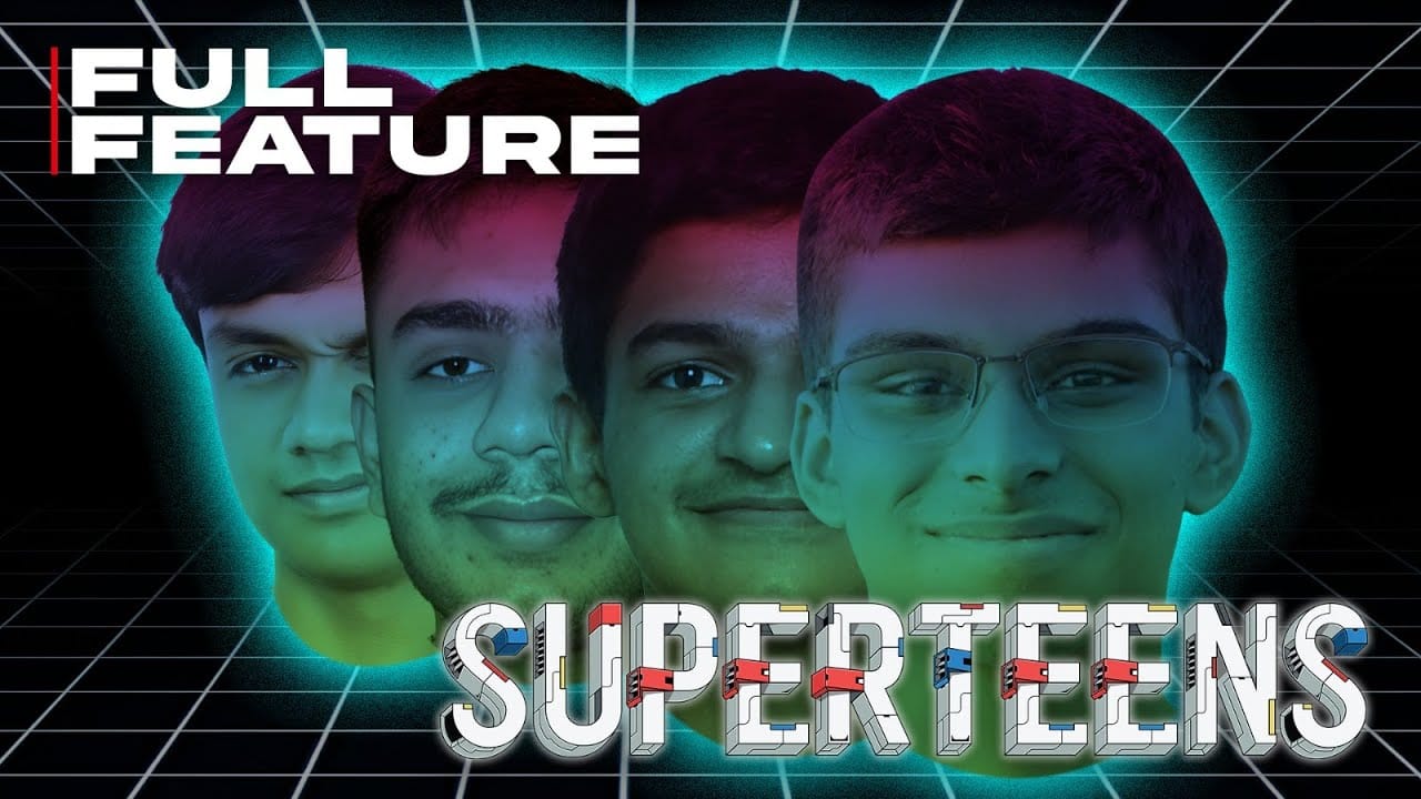 The Superteens poster, showing Kunal and the three other teenagers the documentary follows.